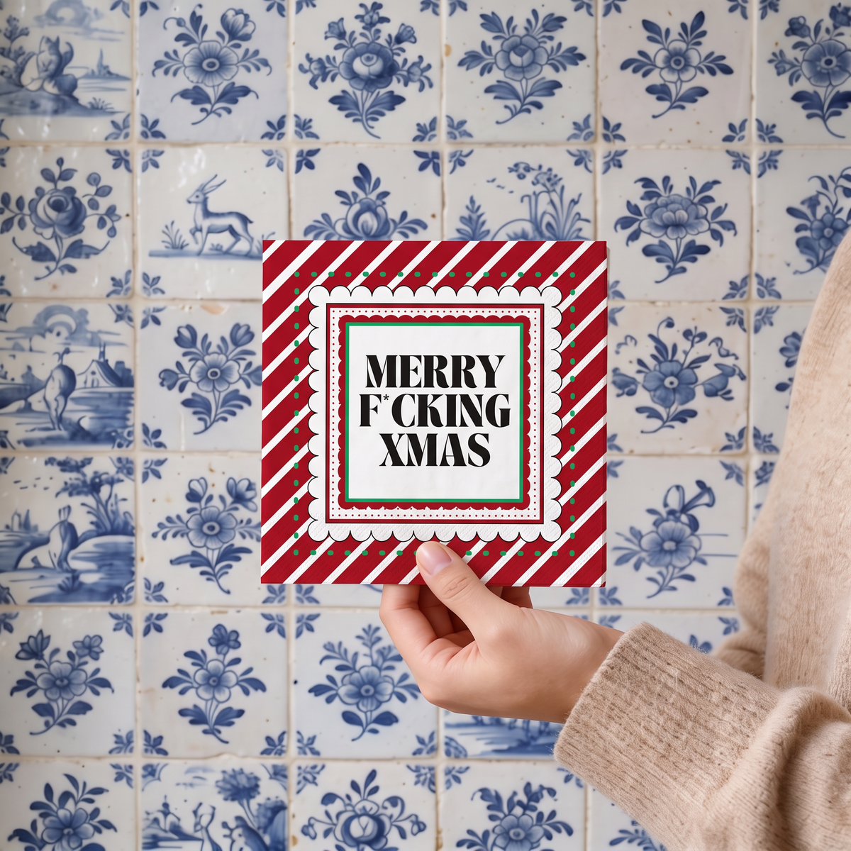 Papieren Servetten - Kerst Servet "Merry f*cking Xmas" - Rood/ Wit - 3-Laags - FSC - 33x33 cm - 20 Stuks
