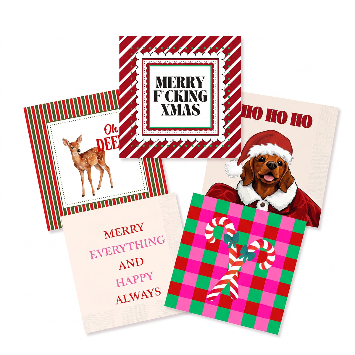 Papieren Servetten - Kerst Servet "Oh Deer" - Rood/ Wit/ Groen- 3-Laags - FSC - 33x33 cm - 20 Stuks