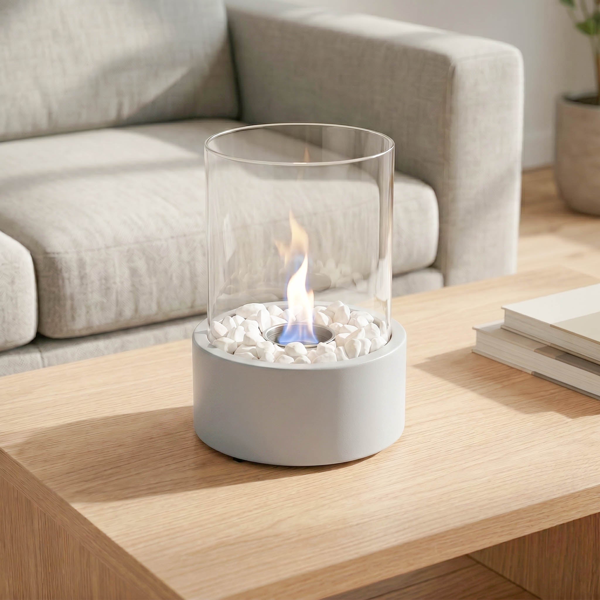 Tafel Haard- Rond - Metaal/Glas - Grijs - 18x18x26,5cm