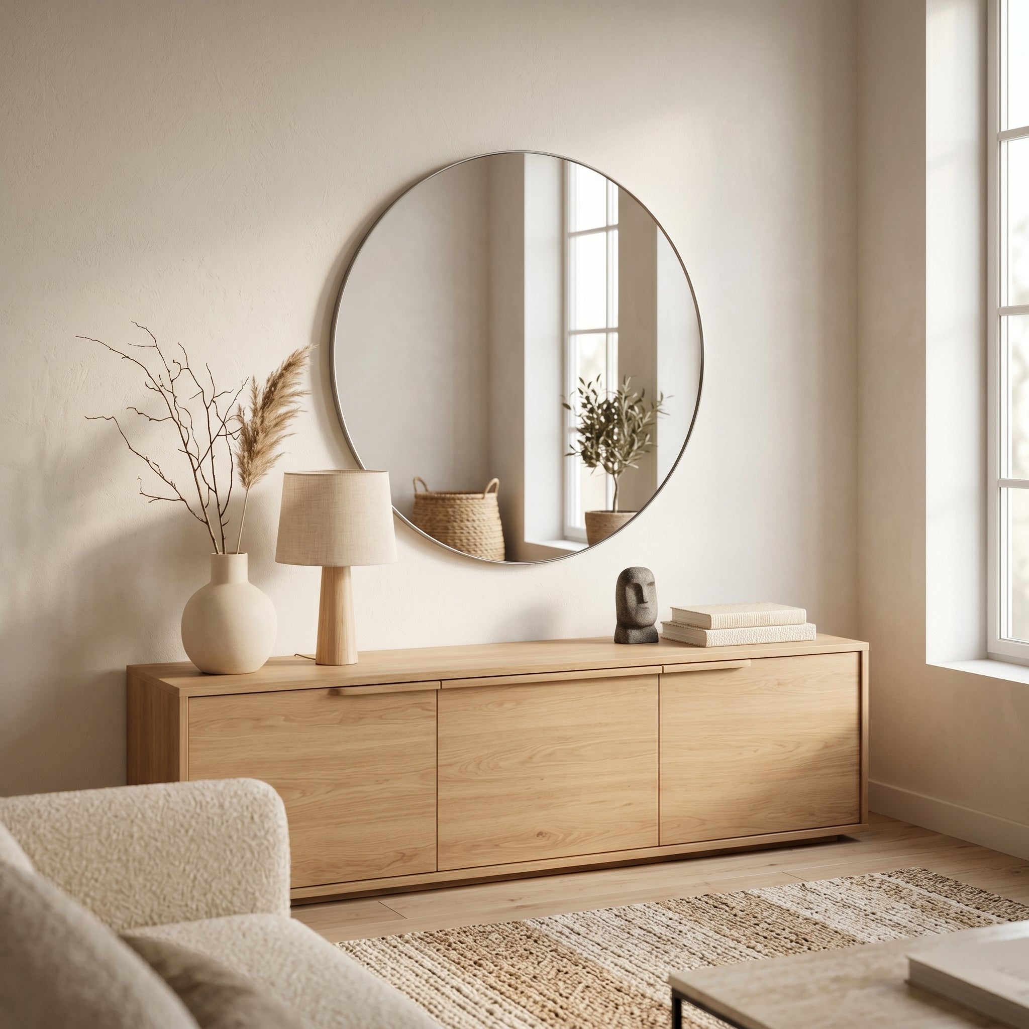 Spiegels - Wandspiegel Rond Ø80 cm - Metalen rand – Taupe