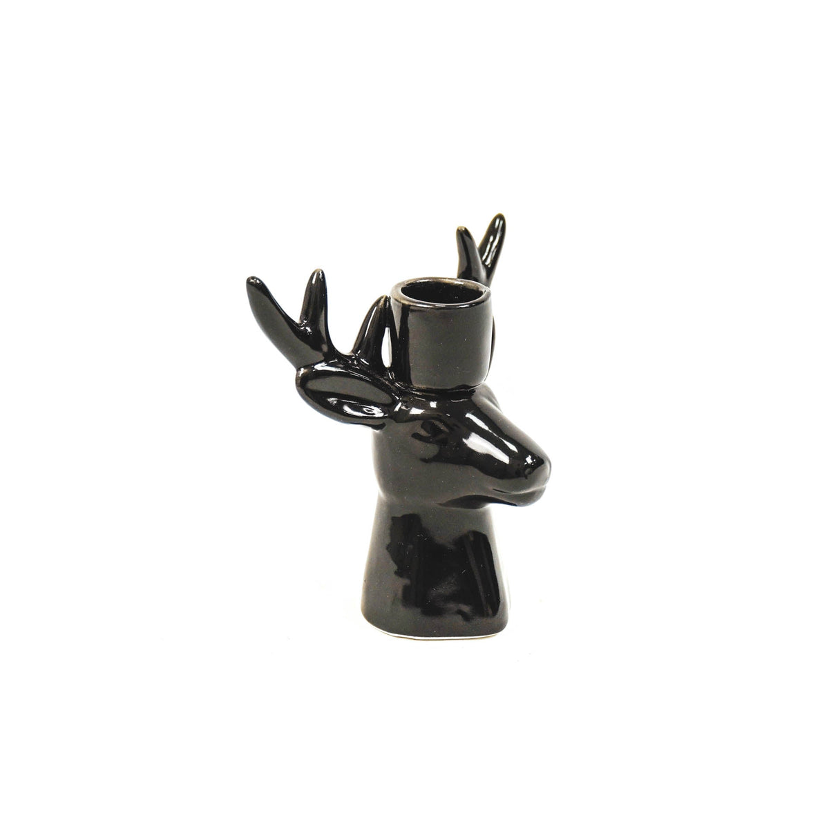Kandelaar - Rendier - Keramiek - Zwart - 11x6x11cm