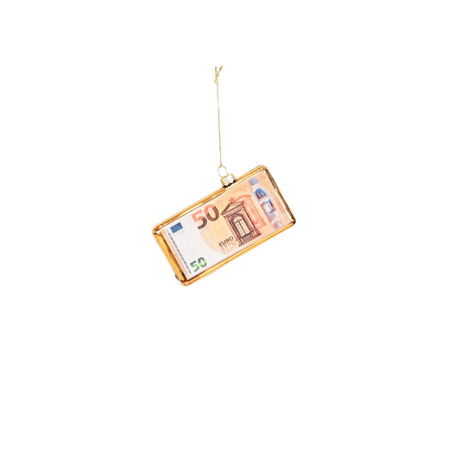 Christmas decoration - Christmas bauble - 50 euro banknote - Glass - 11.5x2x6.5cm