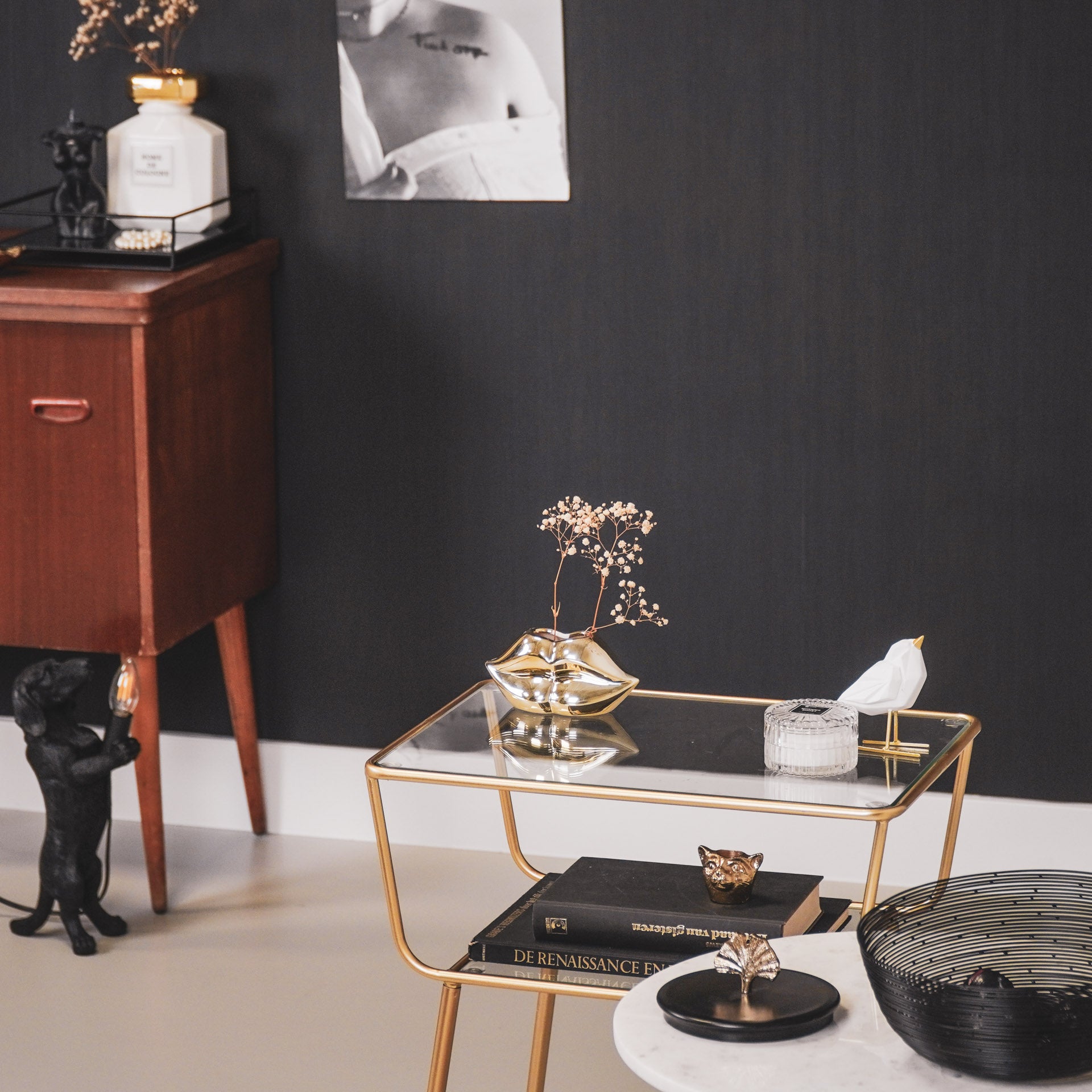 Pot - Lip - Keramiek - Goud - 15,5x6,5x7,5cm