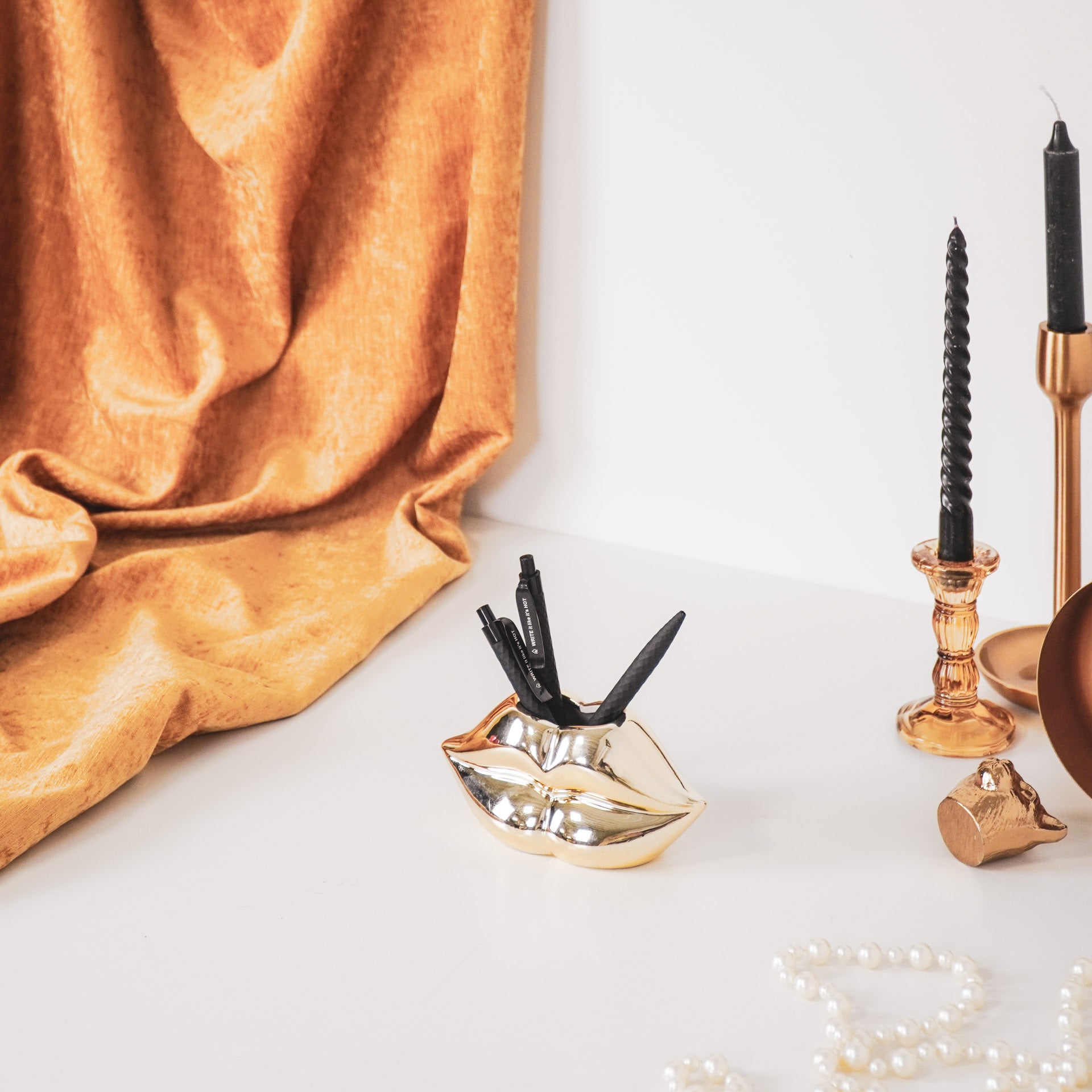 Pot - Lip - Keramiek - Goud - 15,5x6,5x7,5cm