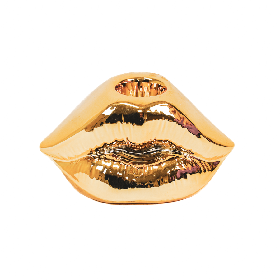 Candle holder - Lip - Ceramic - Gold - 10.5x6.5x5.5cm