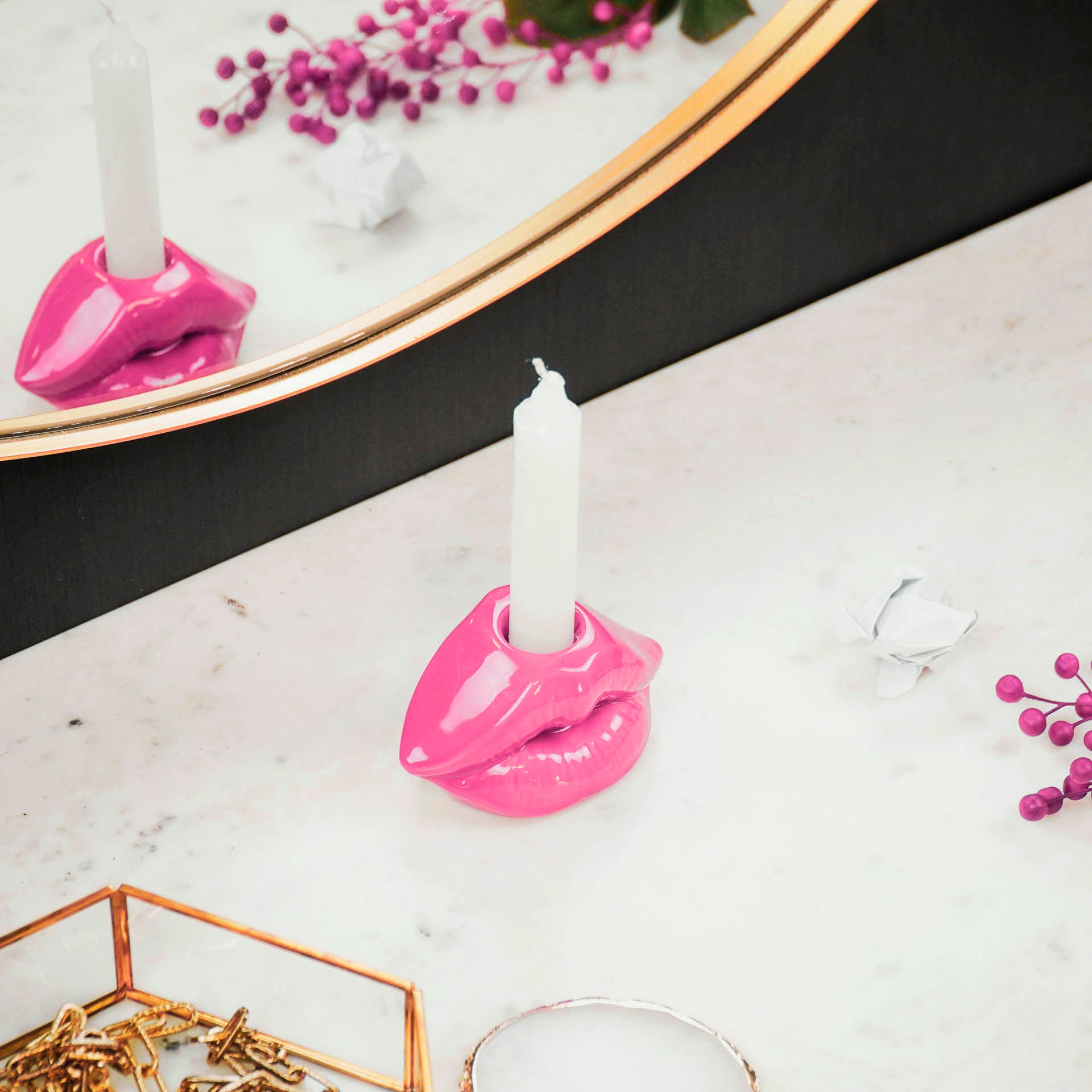 Housevitamin Lip Kandelaar -M- Neon Roze - 10,5x6,5x5,5cm