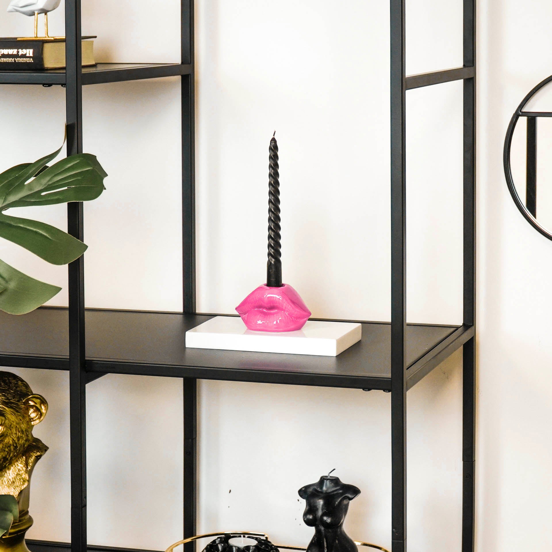 Housevitamin Lip Kandelaar -M- Neon Roze - 10,5x6,5x5,5cm