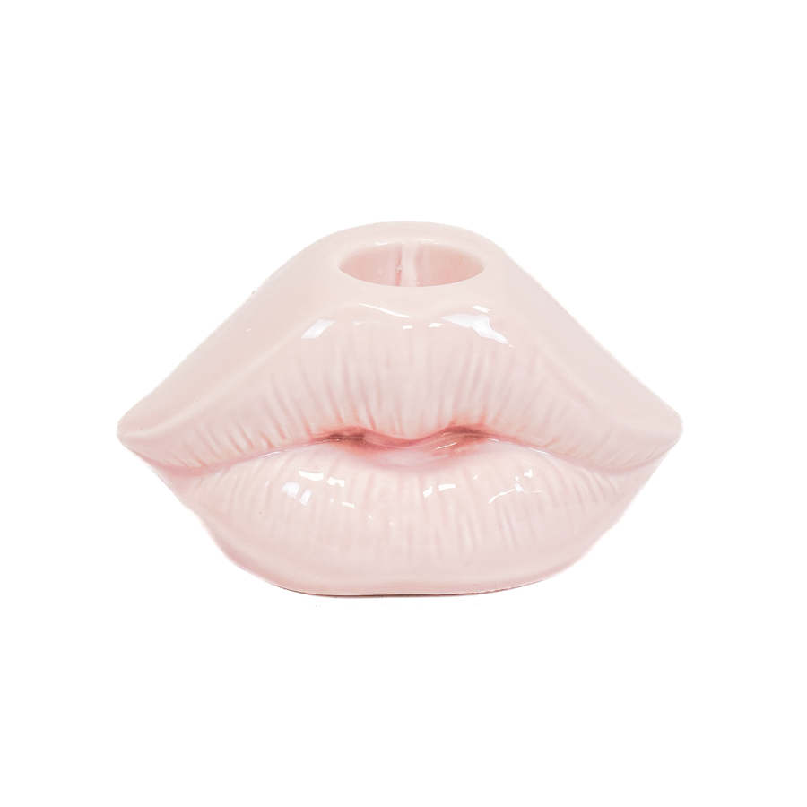 Kandelaar - Lip - Keramiek - Lichtroze - 10,5x6,5x5,5cm
