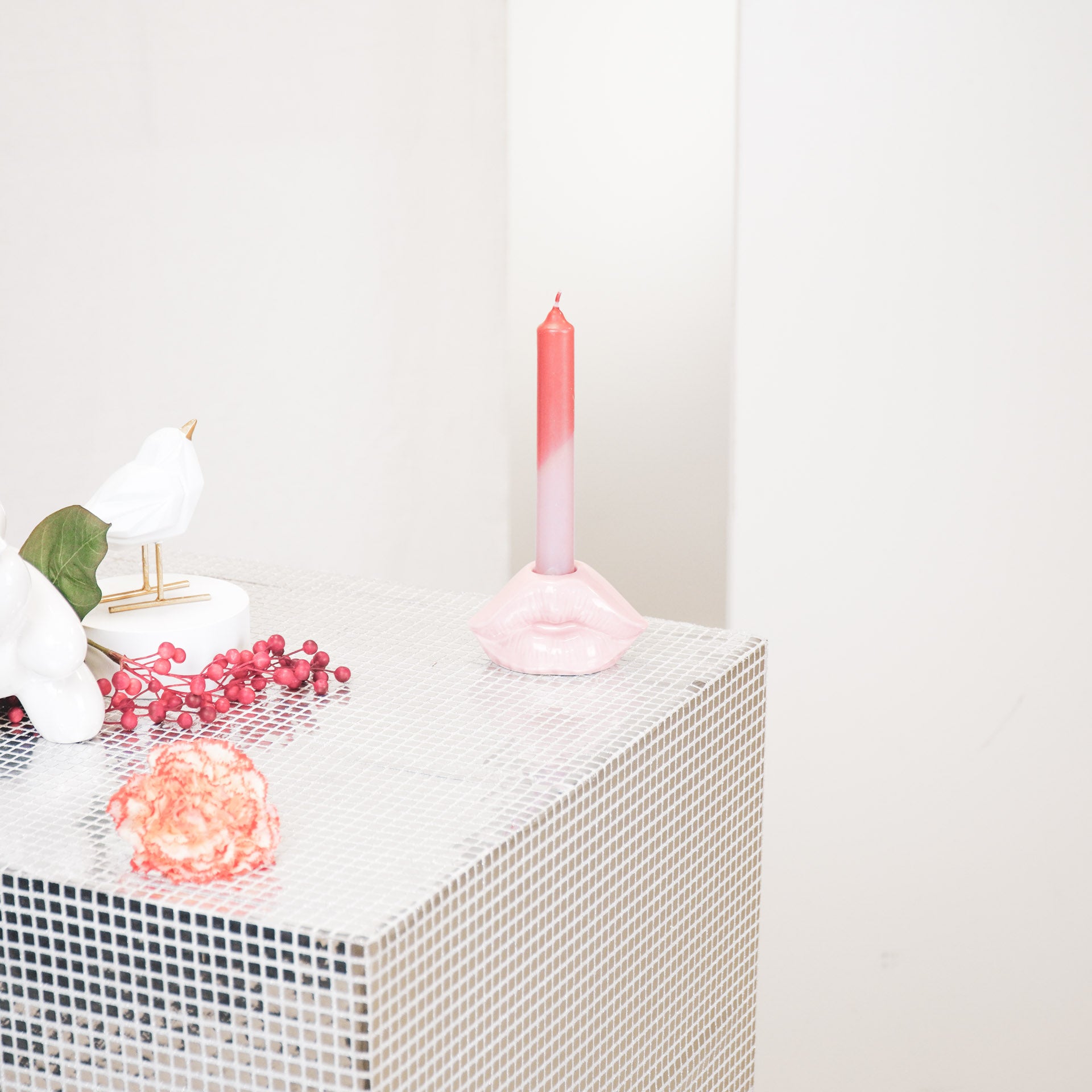 Kandelaar - Lip - Keramiek - Licht Roze - 10,5x6,5x5,5cm