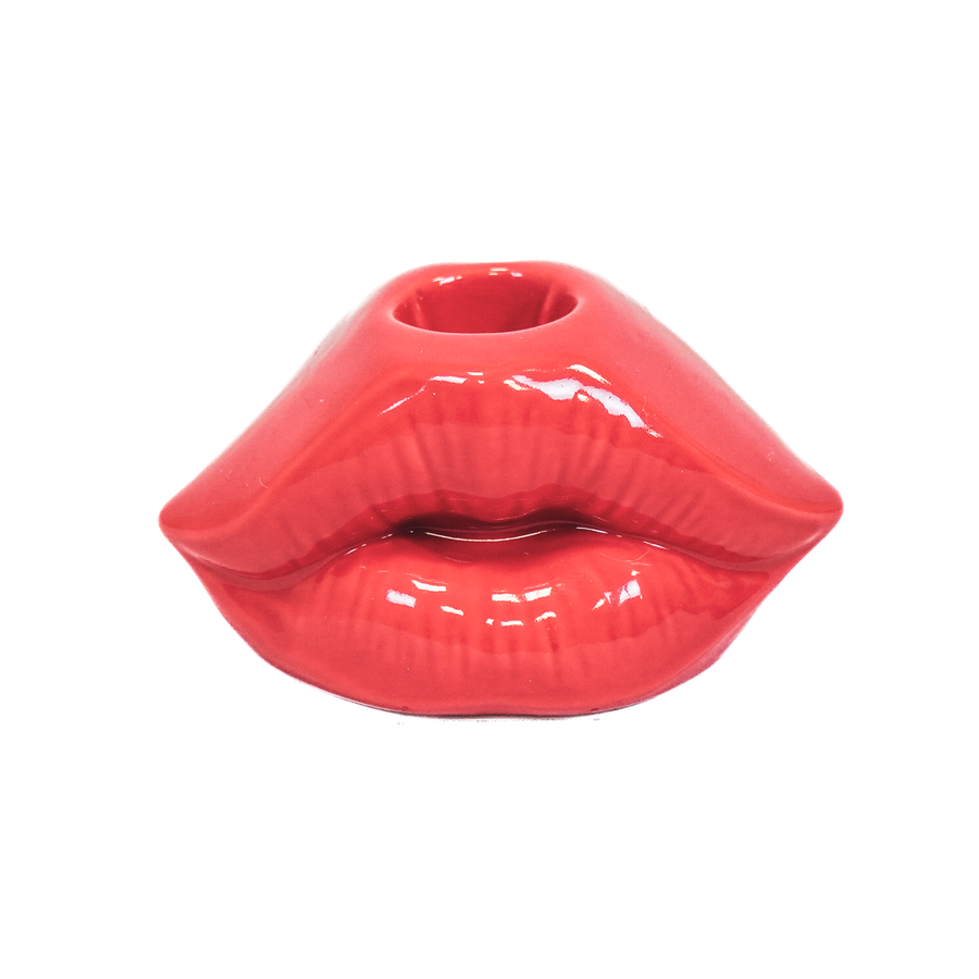 Candle holder - Lip - Ceramic - Red - 10.5x6.5x5.5cm