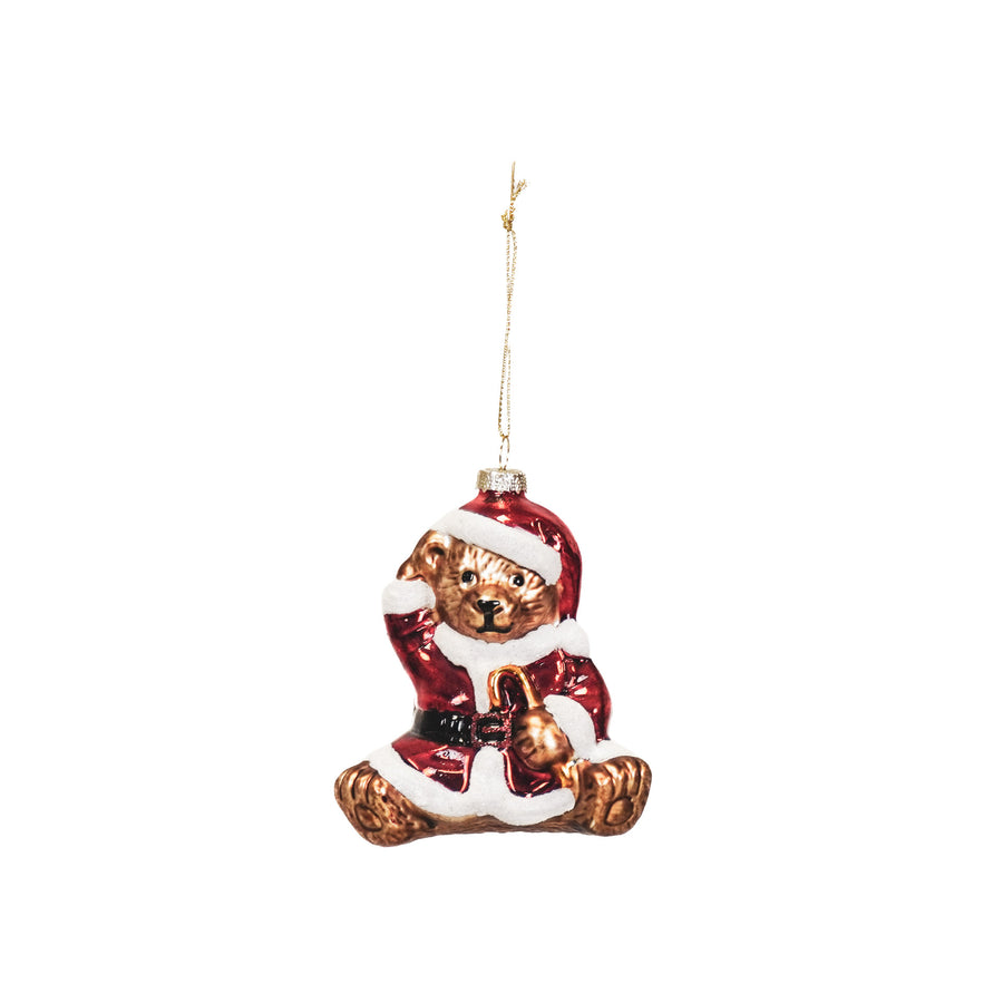 Christmas ornament - Bear - Glass - Brown/Red - 9.5x6x10.5cm