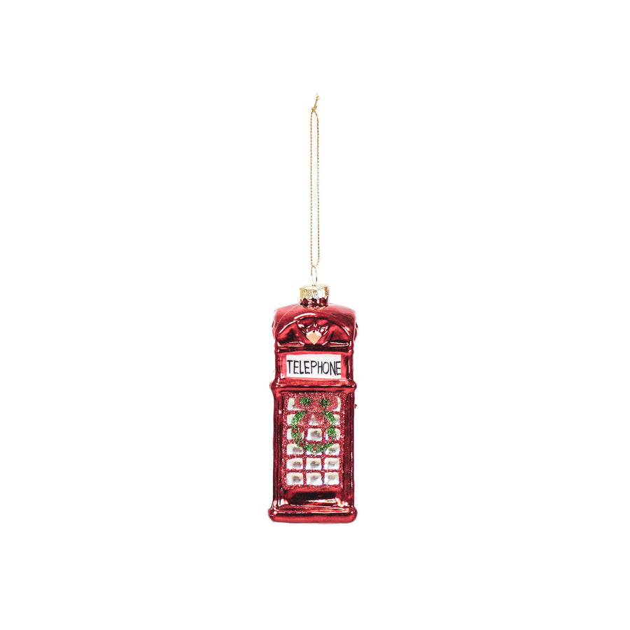 Christmas Decoration - Christmas Ornament - Telephone Booth - Glass - Red - 4.5x4.5x12cm