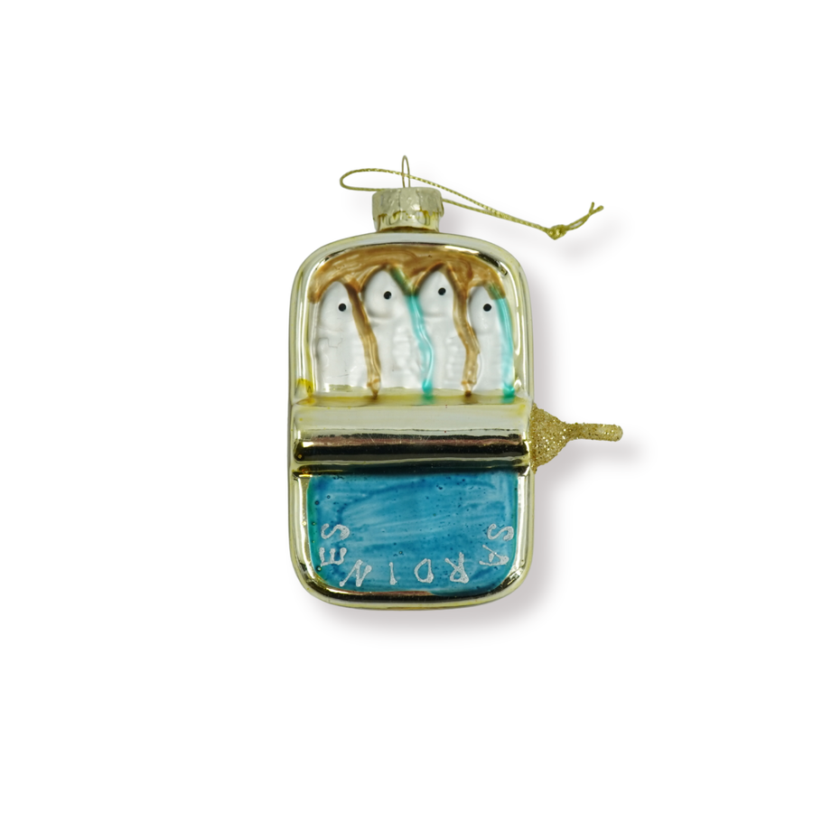 Christmas decoration - Christmas bauble - Sardines - Glass - Gold/Blue - 8x3.5x10cm