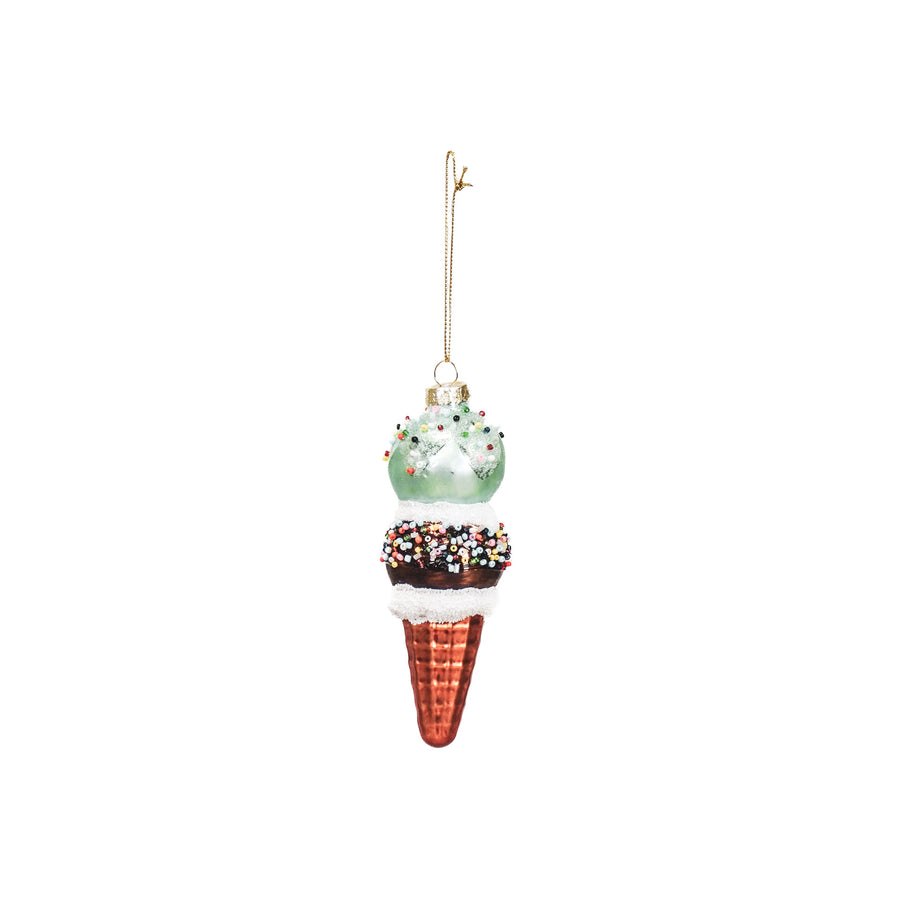 Christmas Decoration - Christmas Ornament - Ice Cream - Glass - Blue/Brown - 5x14cm