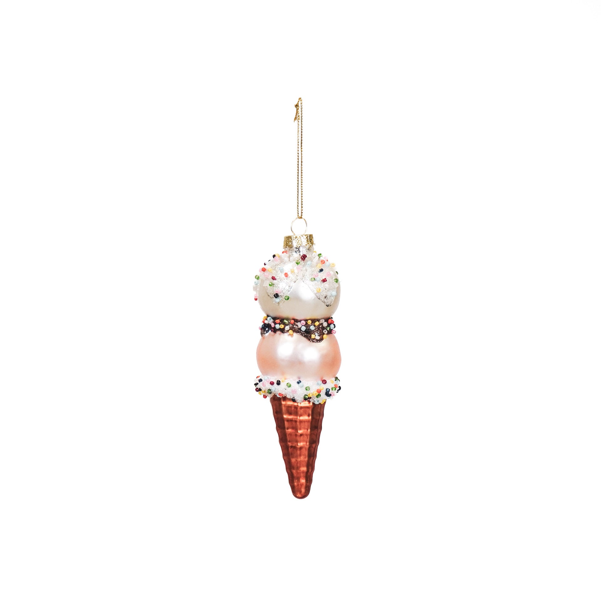 Kerstversiering - Kersthanger - Ijsje - Glas - Roze/Wit - 5x14cm
