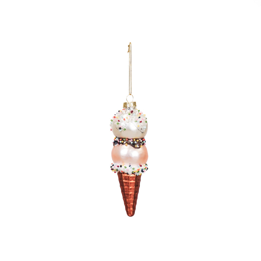 Christmas Decoration - Christmas Ornament - Ice Cream - Glass - Pink/White - 5x14cm