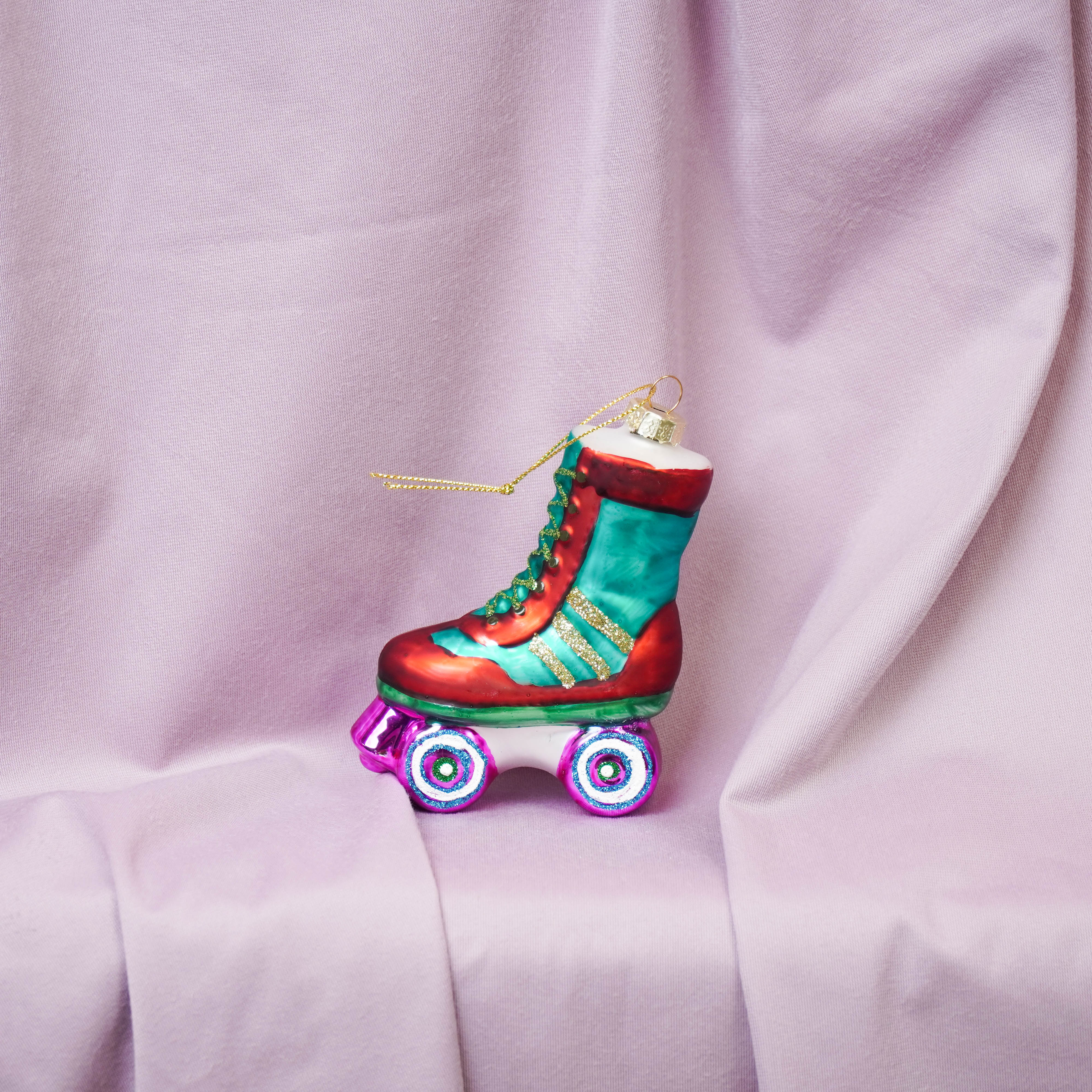 Kerstversiering - Kersthanger - Rolschaatsen - Glas - Meerkleurig -  8,5x3,5x11cm