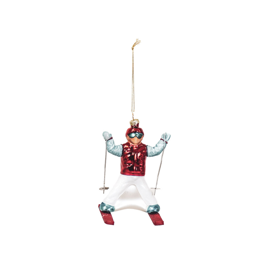 Christmas Ornament - Christmas Pendant - Skier - Glass - Red/Blue - 8x8x12cm
