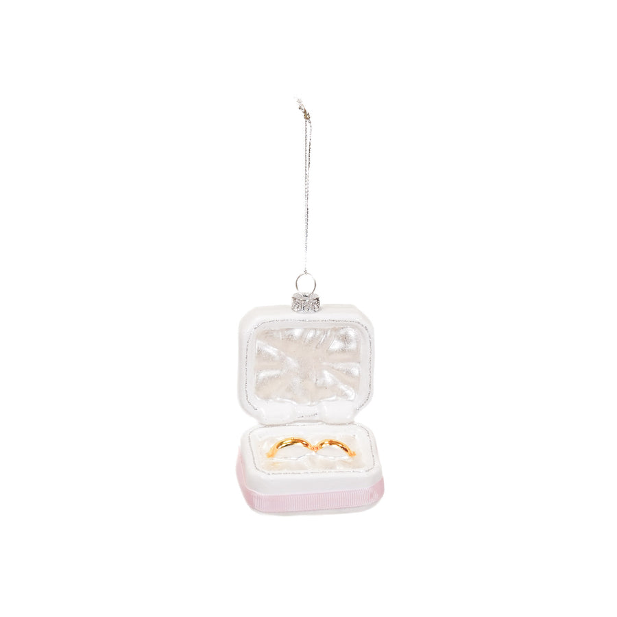 Christmas Decoration - Christmas Ornament - Wedding Rings in Box - Pink/White/Gold - Glass - 6.5x4.5x11cm
