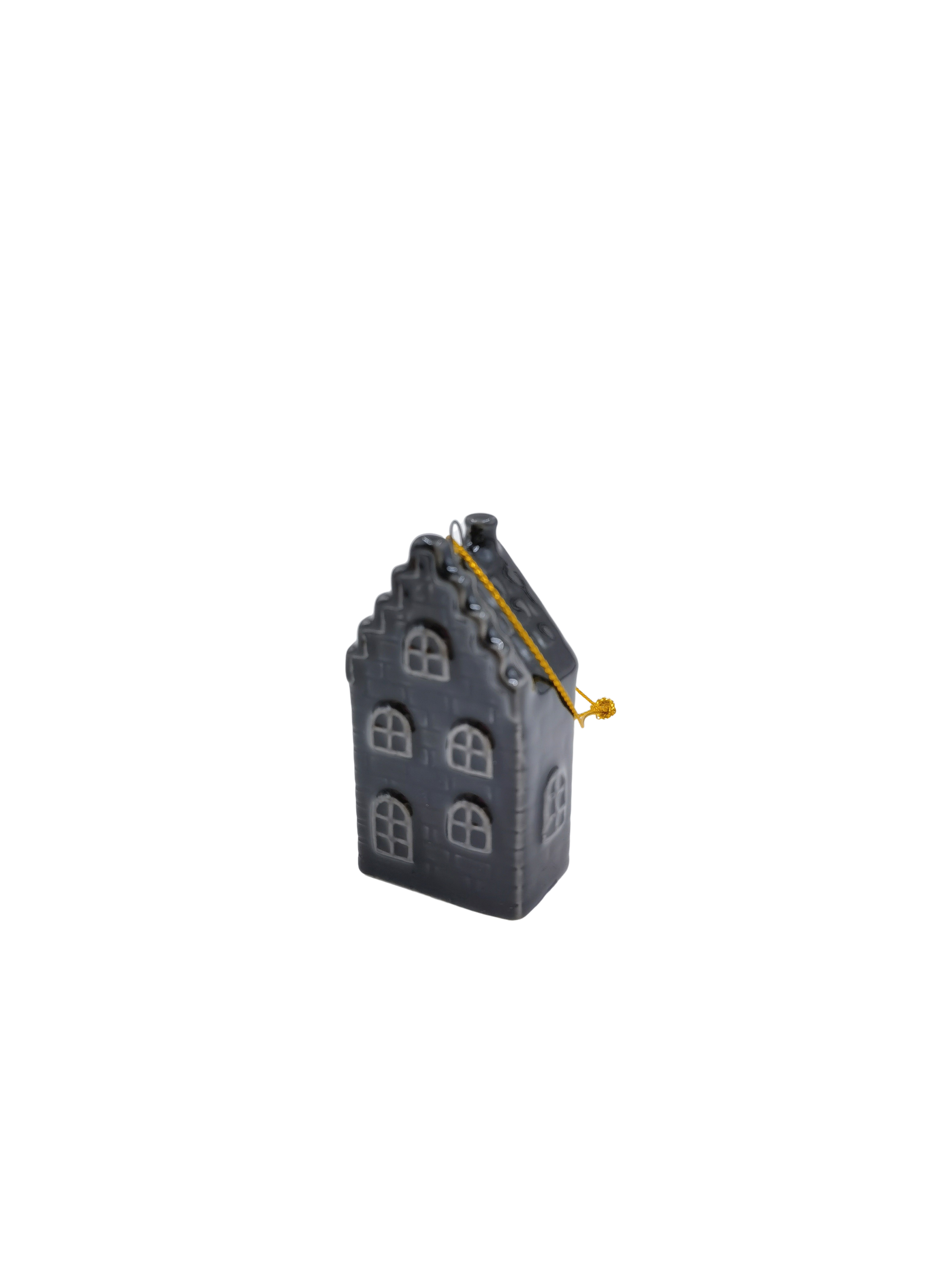 Kersthanger - Huisje - Keramiek - Zwart - 3,5x2x6,5cm