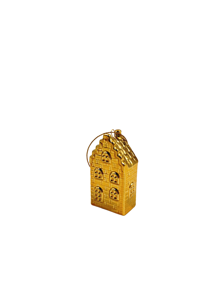 Christmas Ornament - House - Ceramic - Gold - 3.5x2x6.5cm
