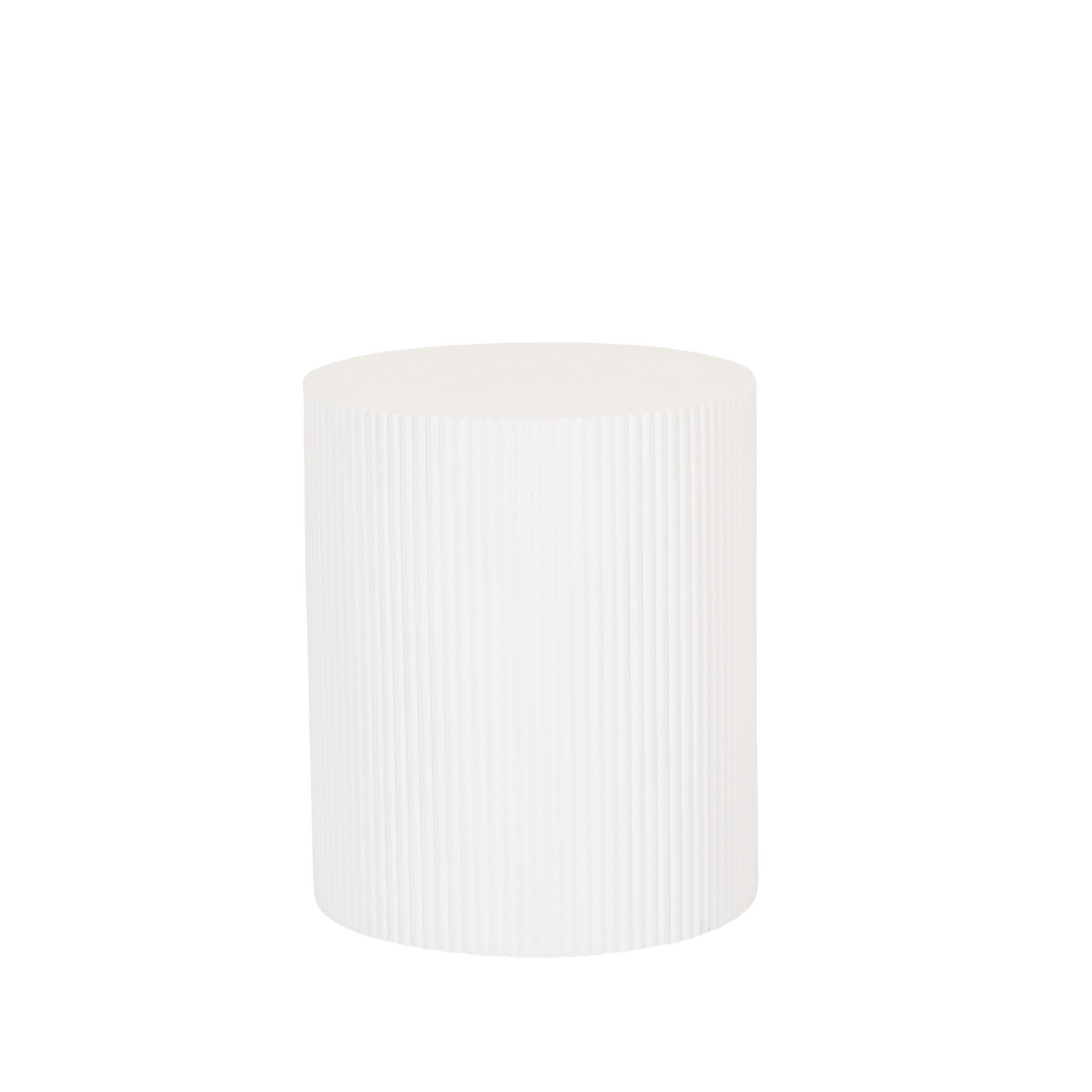 Bijzettafel Rond – Geribbelde Cilinder – MDF – Wit– 39x45cm