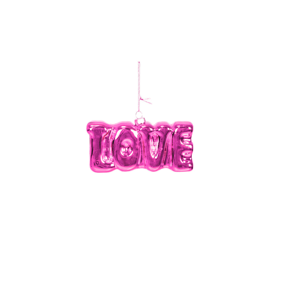 Christmas Decoration - Christmas Ornament - LOVE - Glass - Pink - 14.5x3.5x7cm