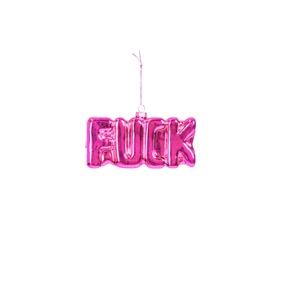 Christmas decoration - Christmas bauble - FUCK - Glass - Pink - 14.5x3.5x7.5cm