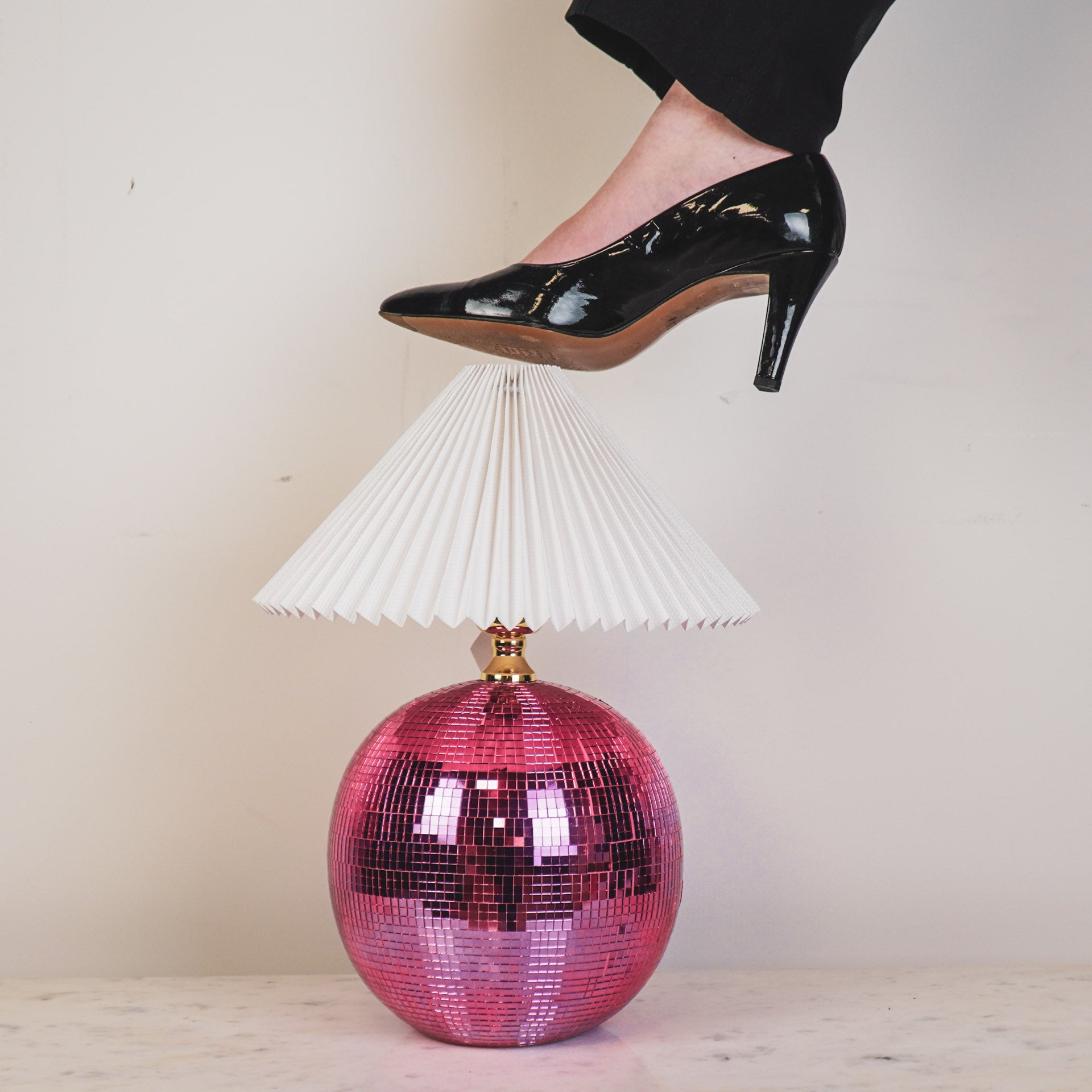 Tafel lamp - Disco Bol - Glas - Roze - 20x20cm