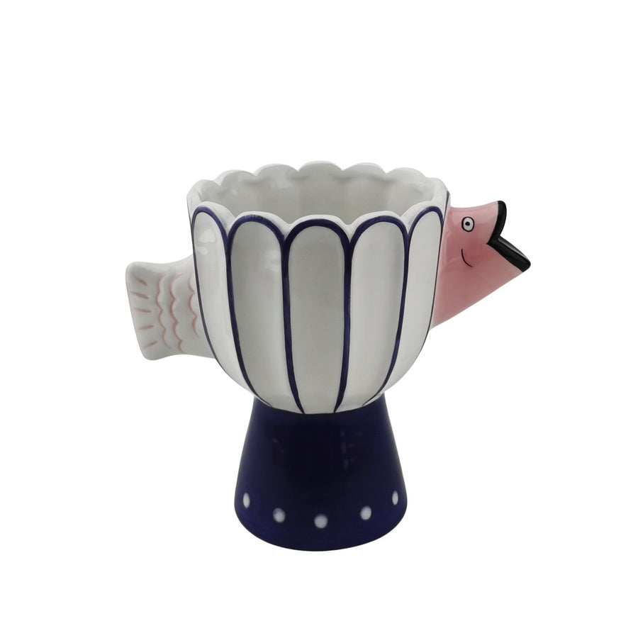 Vase - Flower Vase Swimming Fish - Dolomite - Blue/White/Pink - 21x13.5x18cm