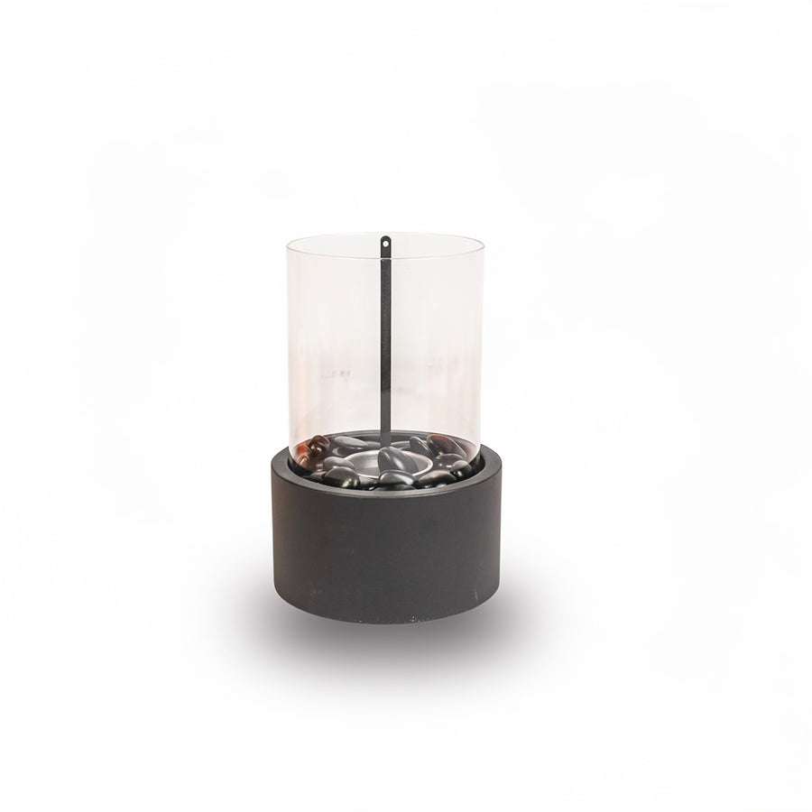 Table Fireplace - Round - Metal/Glass - Black - 18x18x26.5cm