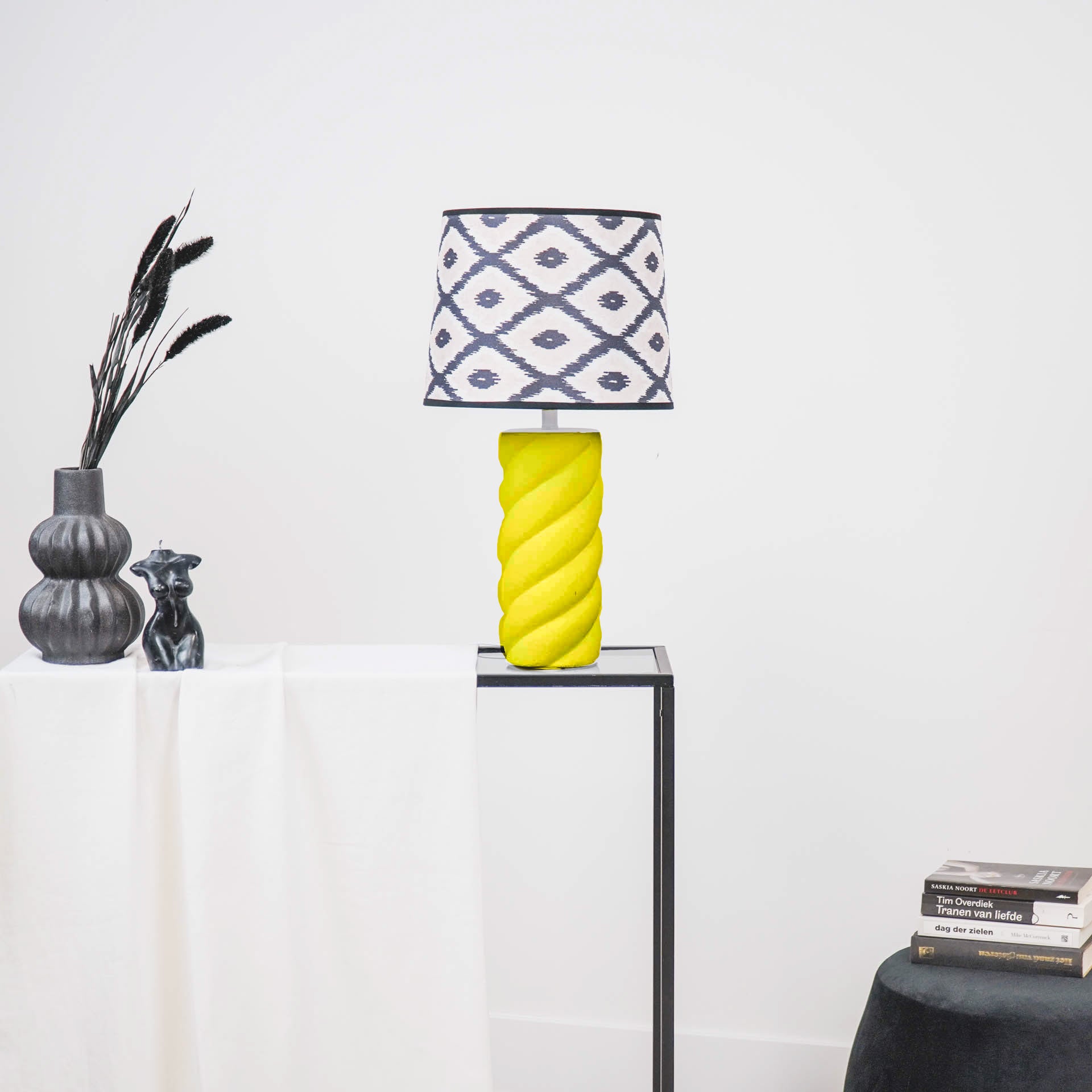 Tafel lamp - Gedraaide Spek- Keramiek-  Geel - E27- 12x12x28cm