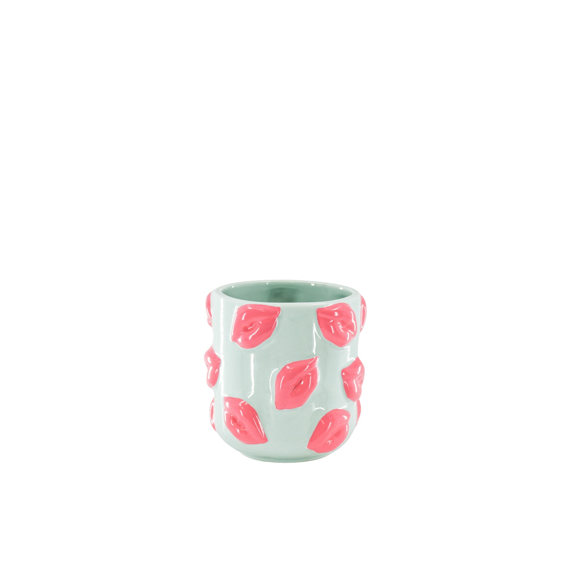 Pot - Planten Pot Lippen - Keramiek - Mint Groen /Roze - 11x11x11,5cm