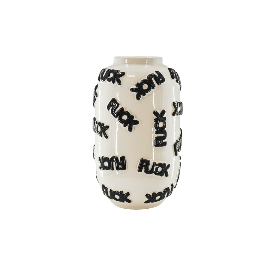 Vaas - Bloemenvaas 'FUCK' - Keramiek - Wit/Zwart - 17x17x27cm