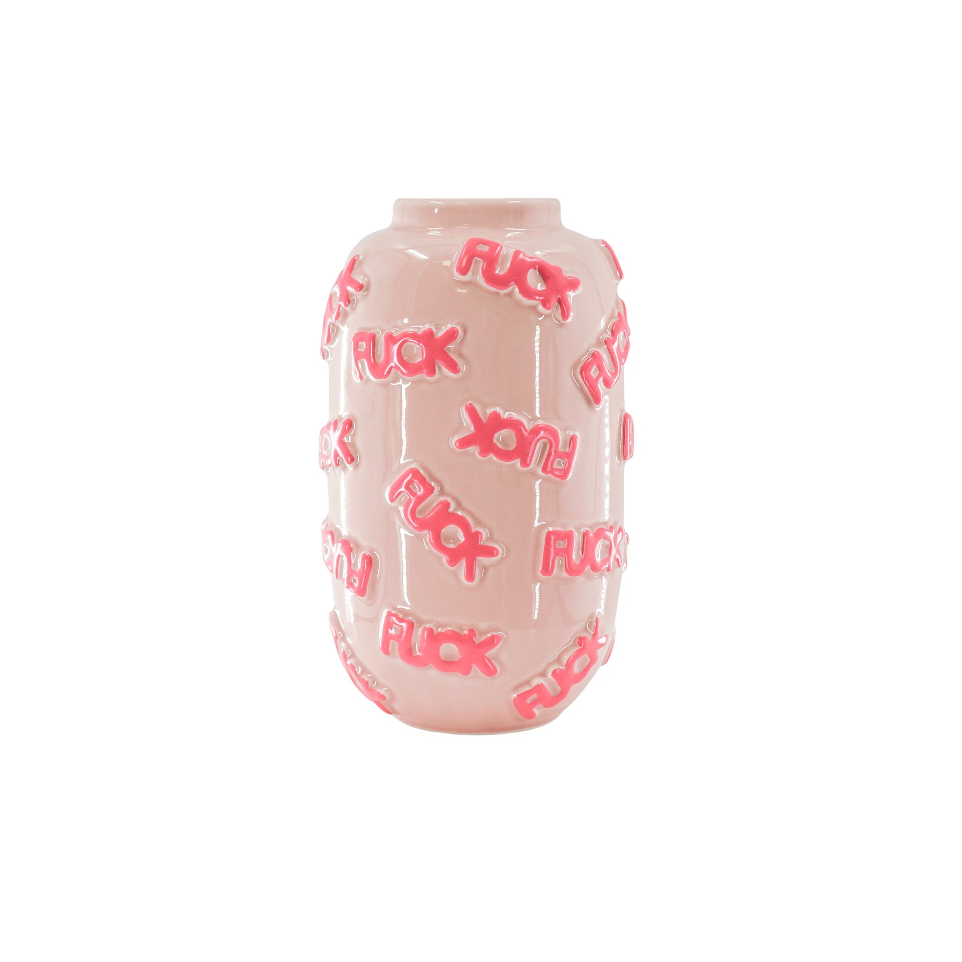Vaas - Bloemen Vaas 'FUCK' - Keramiek - Licht Roze/Fluor Roze - 17x17x27cm