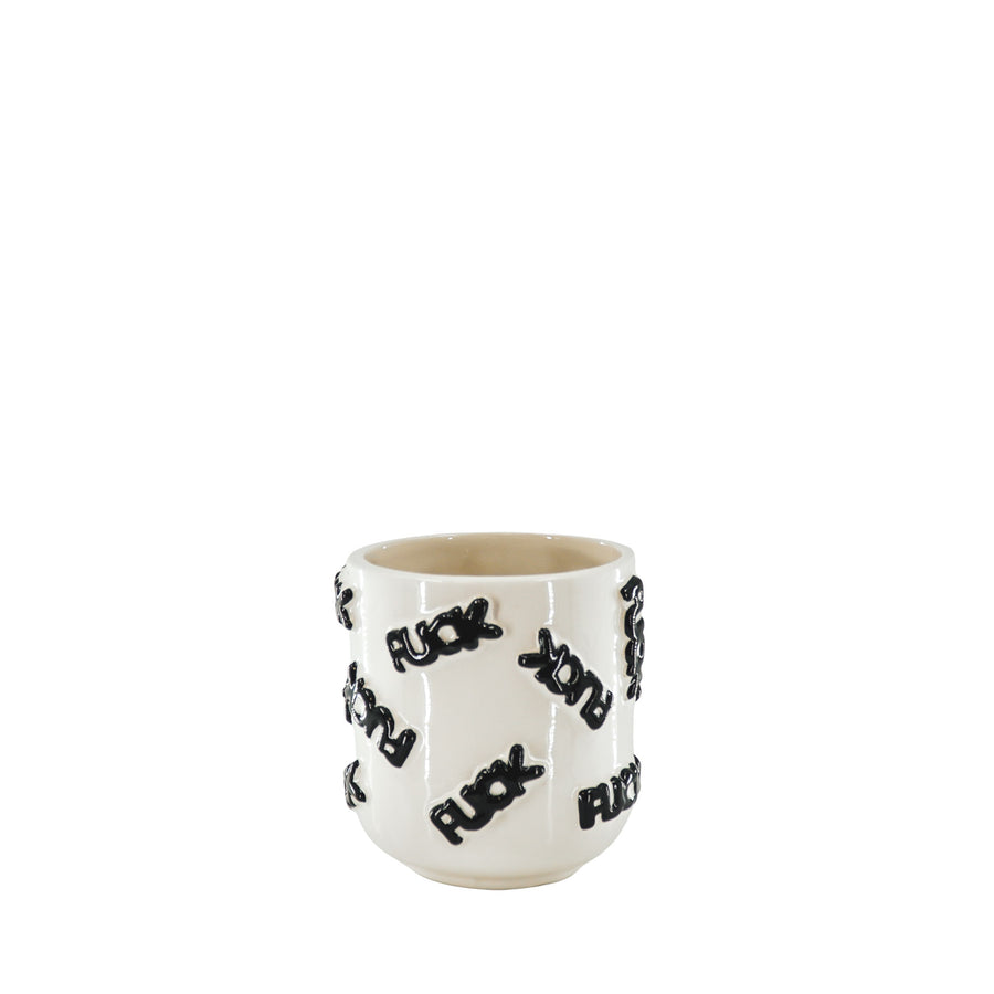 Pot - Plantenpot 'FUCK' - Keramiek - Zwart/Wit - 11x11x11,5cm