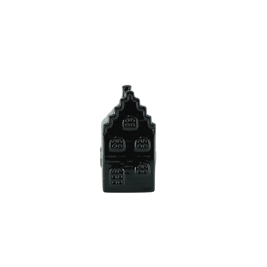 Ornament - Spaarpot Huis - Keramiek - Zwart - 7x7x13cm