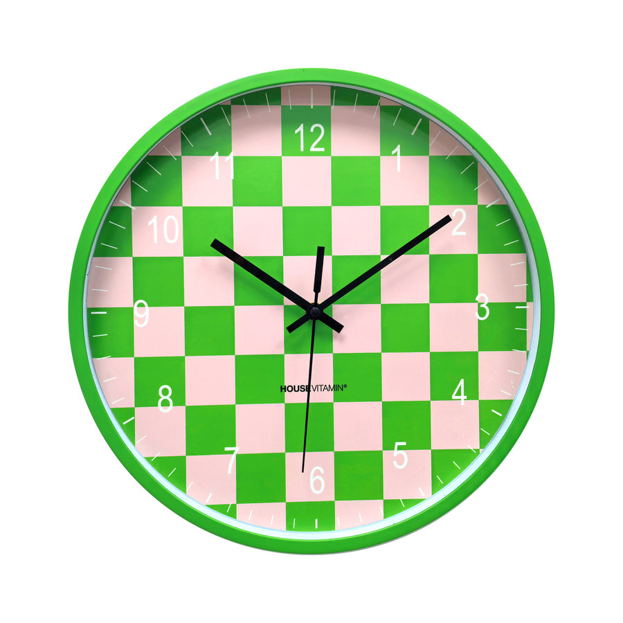 Clock - Wall Clock - Checked Pattern - Green/Pink - 34x4x34cm