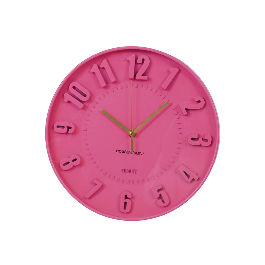 Clock - Wall Clock Numbers - Fluor Pink - 30x30x4cm