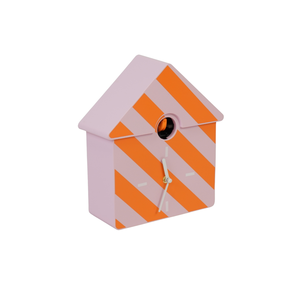Clock - Wall Clock Cuckoo Clock - Striped Pattern - Orange/Pink - 24x27x9cm