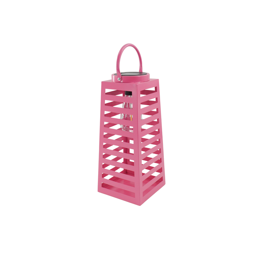 Lamp - Lantaarn/Windlicht - Solar - Metaal - Roze - 14x14x32,5cm