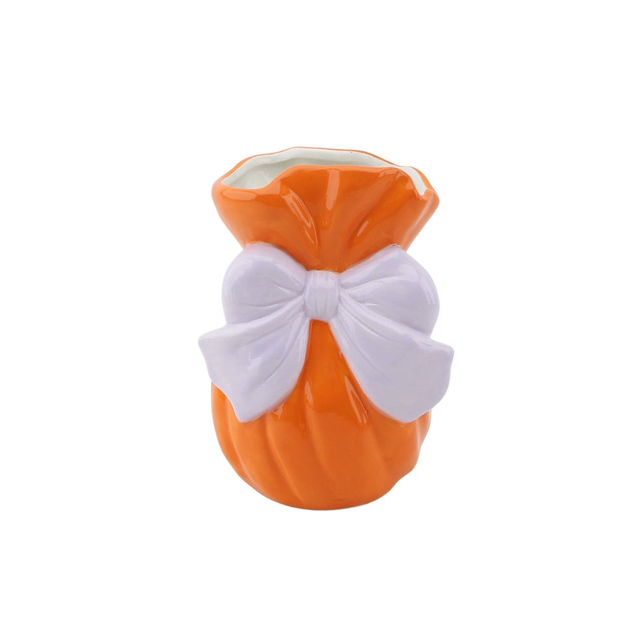 Vase - With Bow - Ceramic - Orange/Lilac - 11x10x16cm