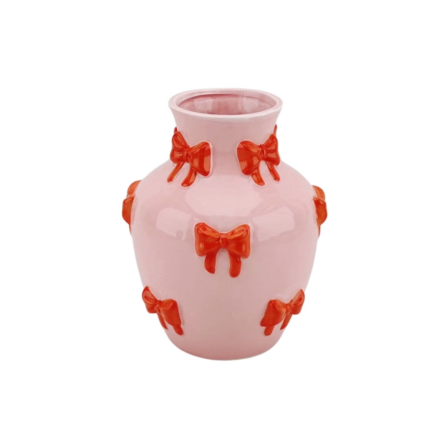 Vaas - Flesvaas Strikjes Dolomiet Roze/Oranje - 14x14x19cm