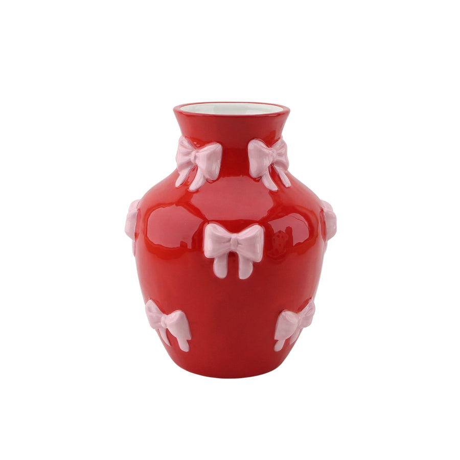 Vaas - Flesvaas Strikjes Dolomiet Rood/Roze - 14x14x19cm