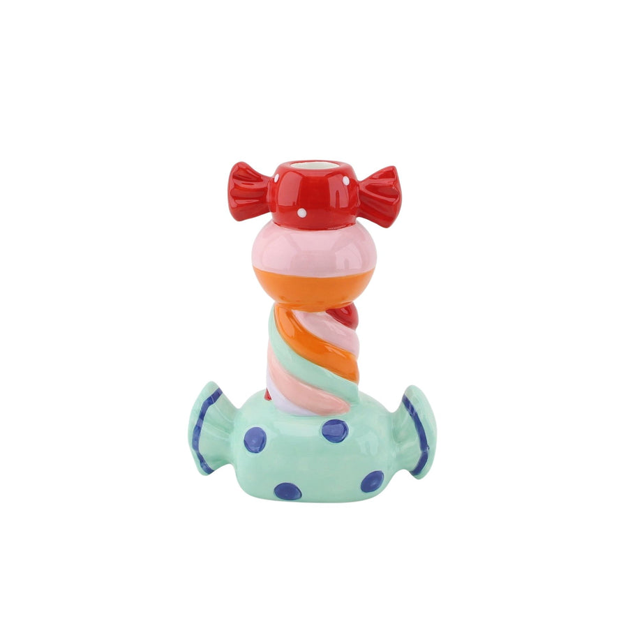 Candle Holder - Candlestick Stack of Sweets - Dolomite - Green Multi Color - 13x7x20cm
