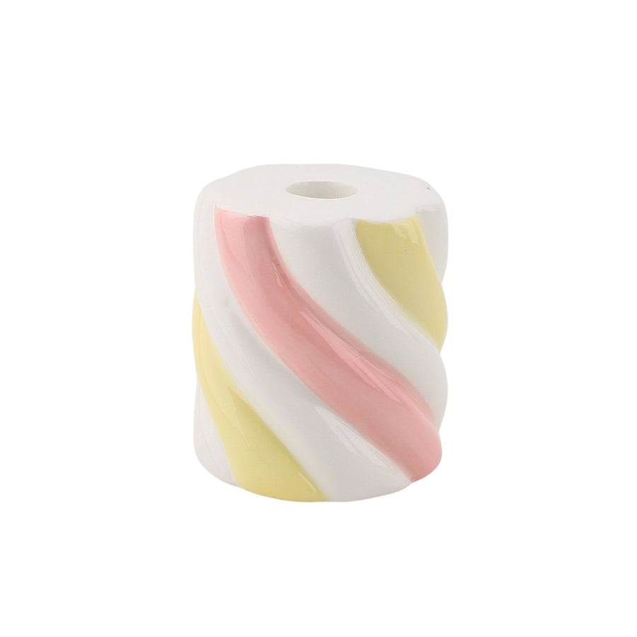 Candle holder - Candlestick - Cable Speck - Dolomite - Yellow/Pink - 8.5x8.5x9cm