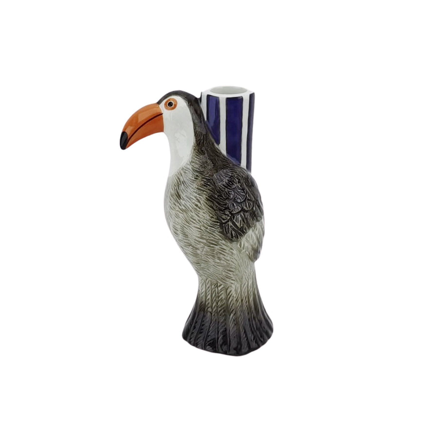 Kaarshouder - Kandelaar - Toekan - Dolomiet - Violet/Grijs/Oranje - 8,5x7x16cm