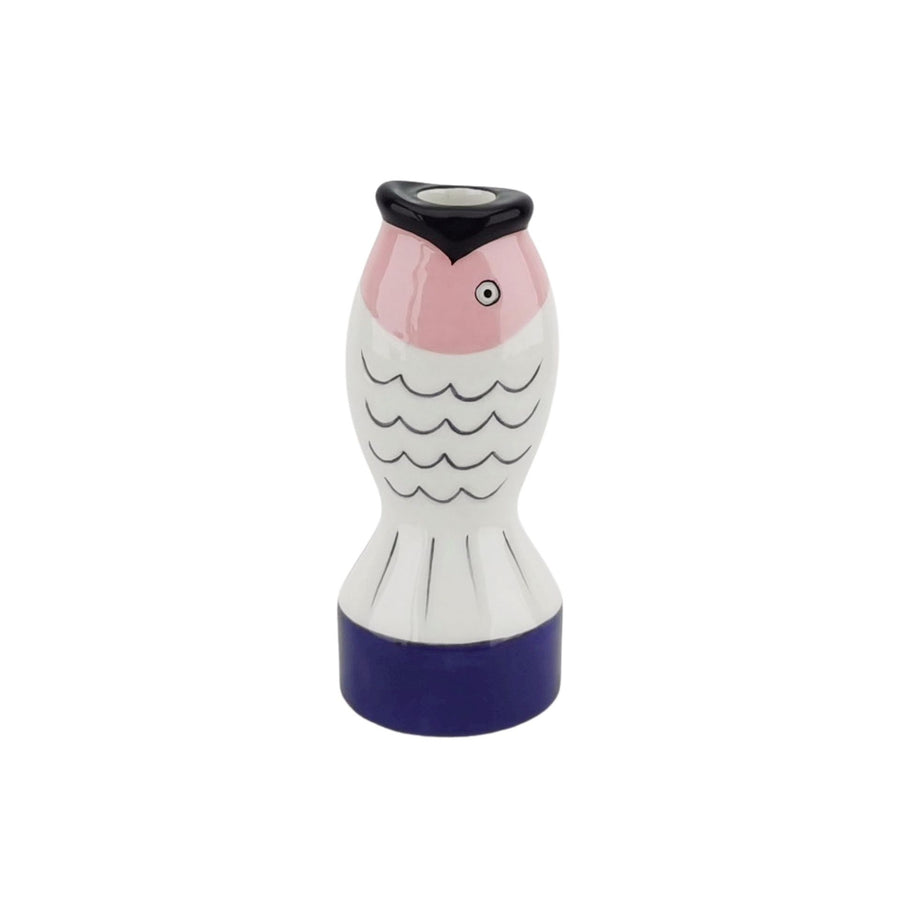 Kaarshouder - Kandelaar - Vis - Dolomiet - Blauw/Wit/Roze - 7x7x16,5cm