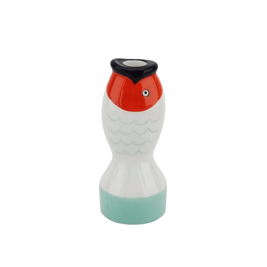 Candle Holder - Candlestick - Fish - Dolomite - Mint Green/White/Orange - 7x7x16.5cm