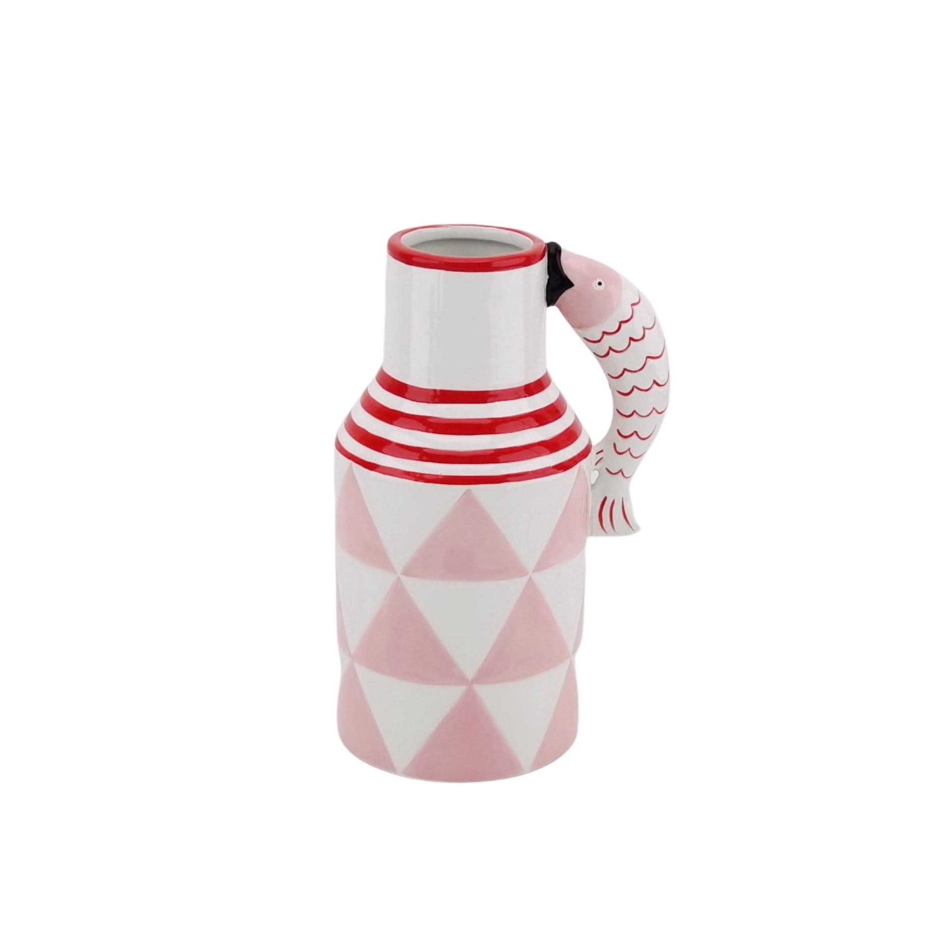 Vaas - Bloemenkan Vis - Dolomiet - Roze/Wit/Rood - 14x11x21,5cm